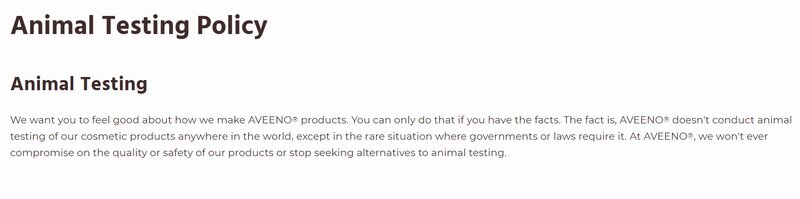 Aveeno animal testing stance