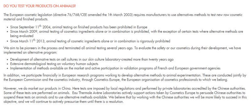 Avene's animal testing policy statement