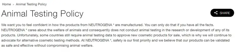 Neutrogena animal testing policy