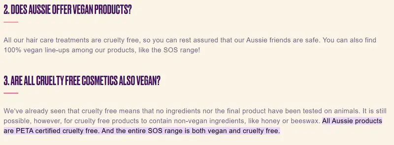 Aussie's vegan and cruelty-free product statement