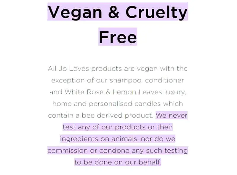 Jo Loves animal testing statement