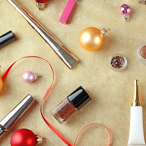 Festive makeup sets laid out on a table